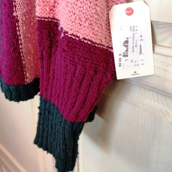 Stonewash Denim w/Fraying Crop Wide Leg Jeans & Stripe Sweater Bundle SZ Lg, NWT - Picture 7 of 16